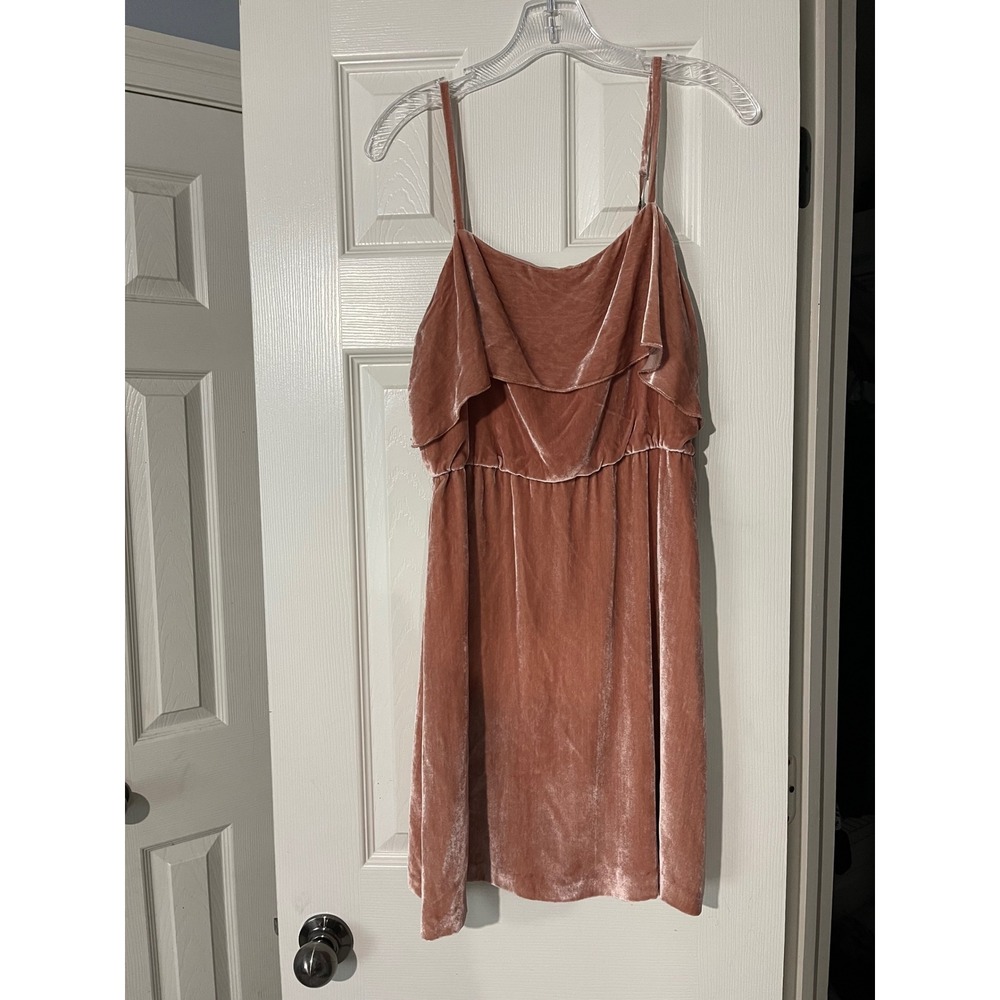 Alice + Olivia Alexis Velvet‎ Ruffle Tiered Strappy Mini Dress Size 4 Rose Tan - Picture 2 of 8